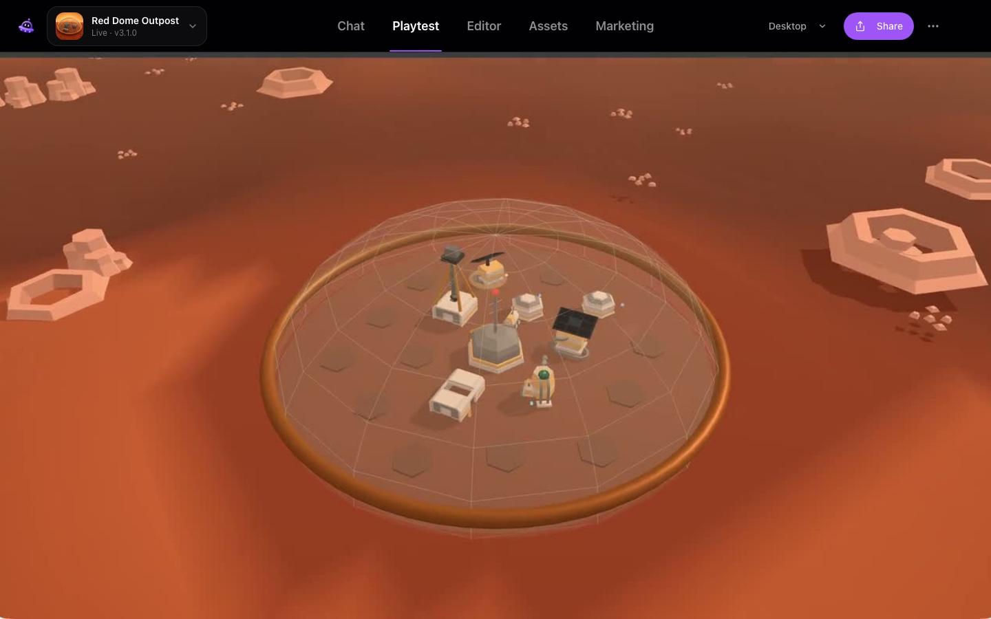 Red Dome Outpost en cours d’exécution dans le vrai test de PlayDrop Studio