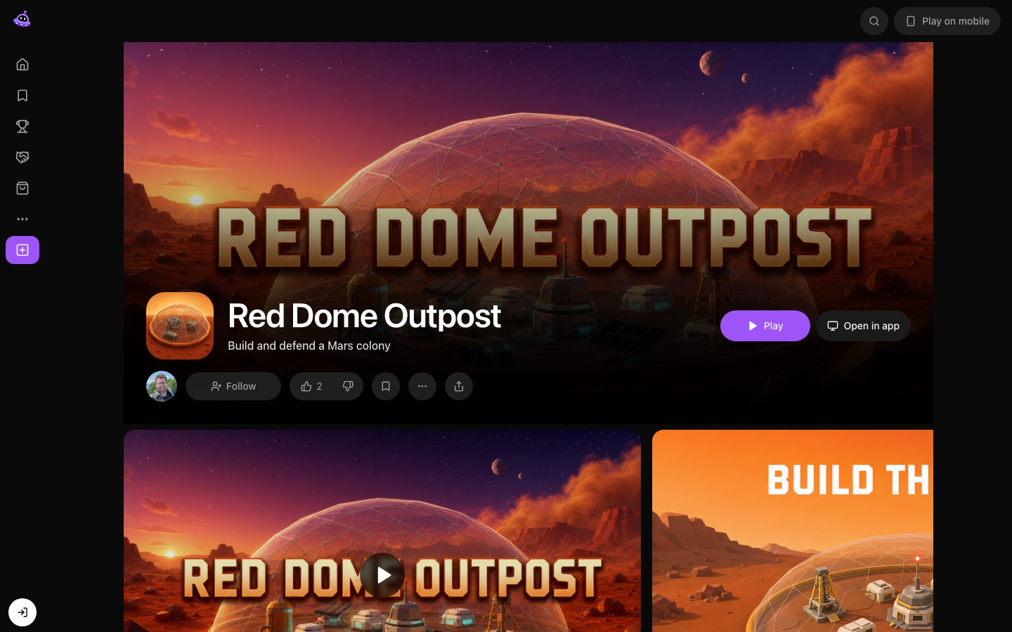 Published Red Dome Outpost game listing on PlayDrop