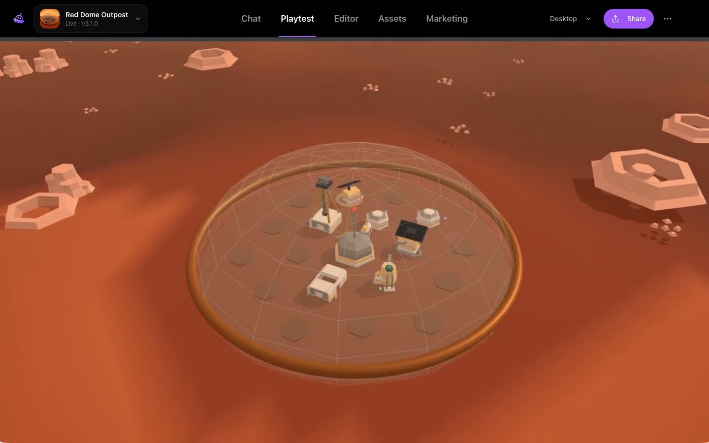 Red Dome Outpost running in the real PlayDrop Studio playtest